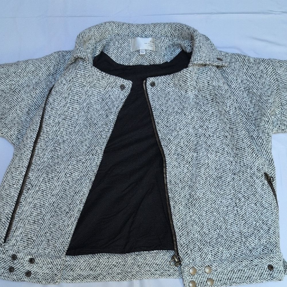 J.O.A. Women's Gray Herringbone Biker Style Jacket - Picture 6 of 13